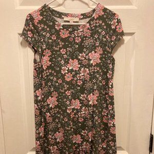 LOFT Short Sleeve Green Floral Dress